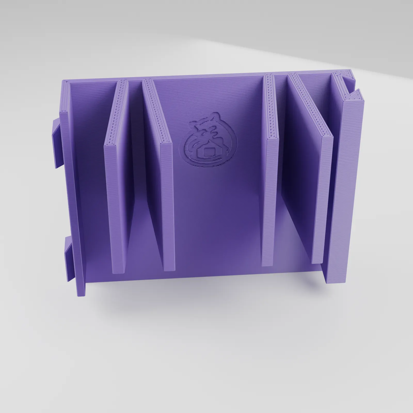 Soporte violeta de PETG para dos guantes de trabajo con ranuras para puños y cuatro enganches traseros